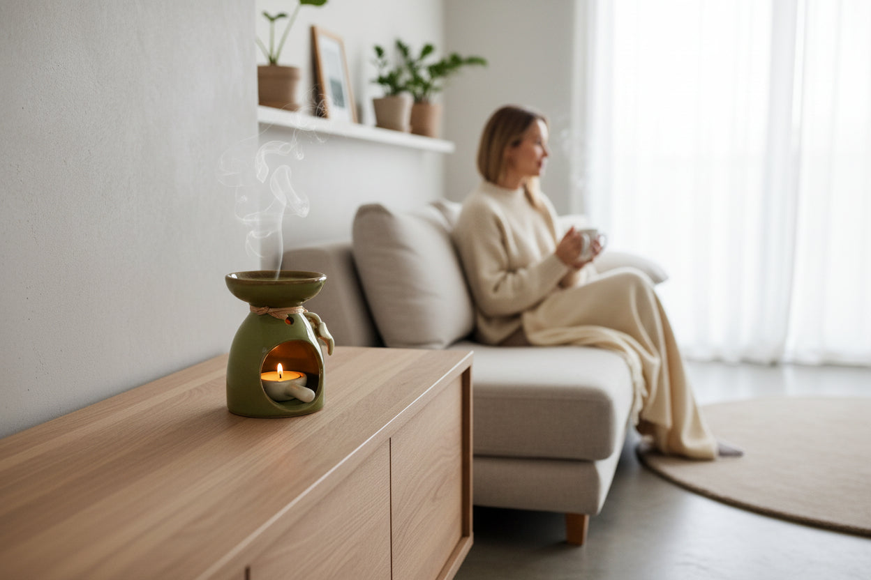 Ceramic Essential Oil Burner with Flower Decorated Aroma Burner Lamp Spa Yoga Hotel Supply Tea Light Candle Holder Home Decor