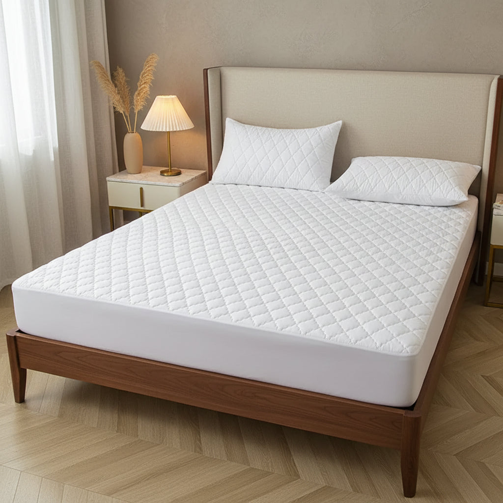 Waterproof Throw Mattress Cover Bed Fitted Sheet Mattress Protector Single/Double/140/160 Muti Size Gray/White