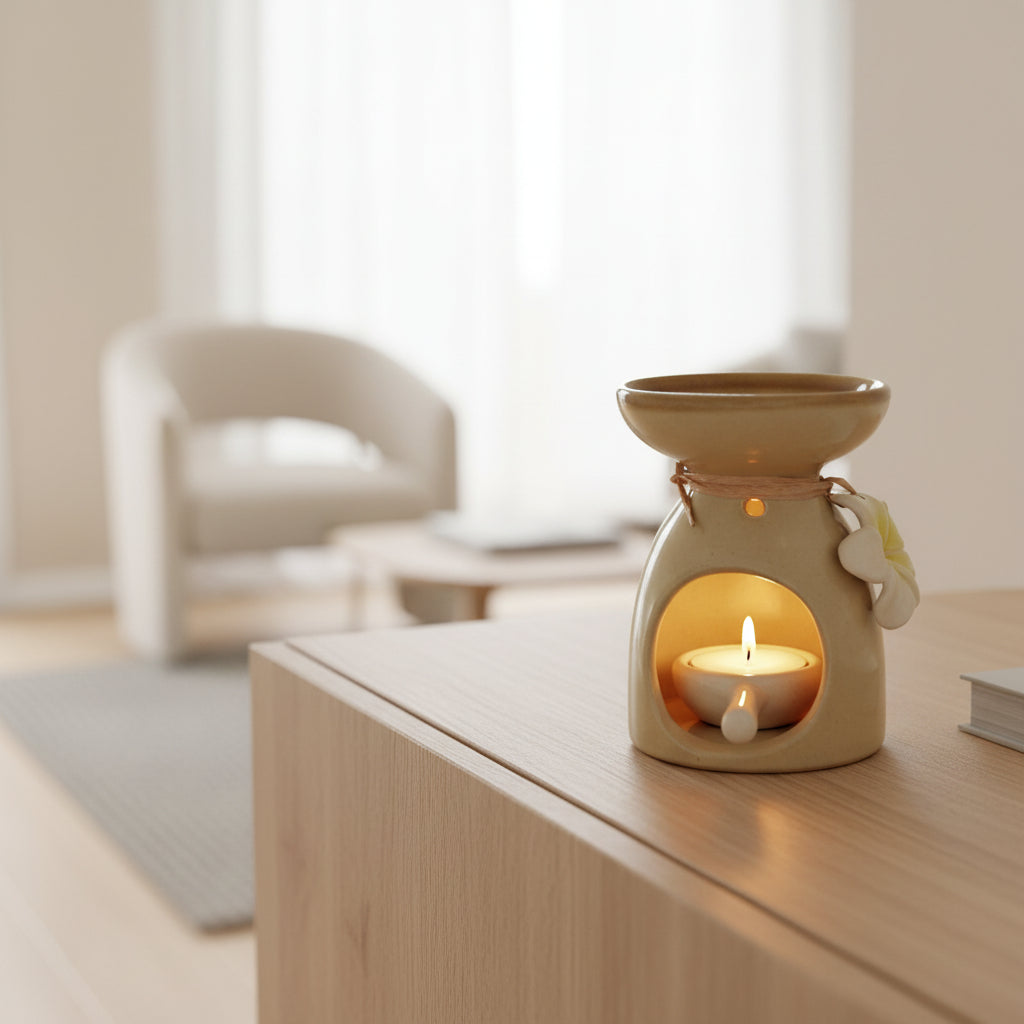 Ceramic Essential Oil Burner with Flower Decorated Aroma Burner Lamp Spa Yoga Hotel Supply Tea Light Candle Holder Home Decor