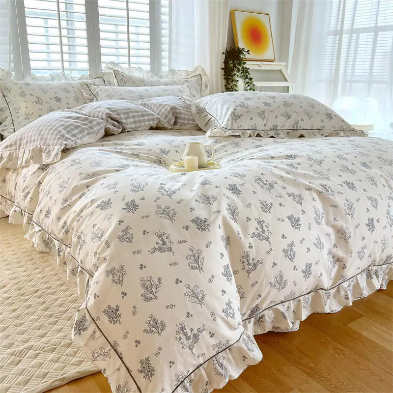 100%Cotton Duvet Cover Simple Style Quilt Cover with Ruffles Queen/King Size Cotton Bed Cover Dekbedovertrek 240X220