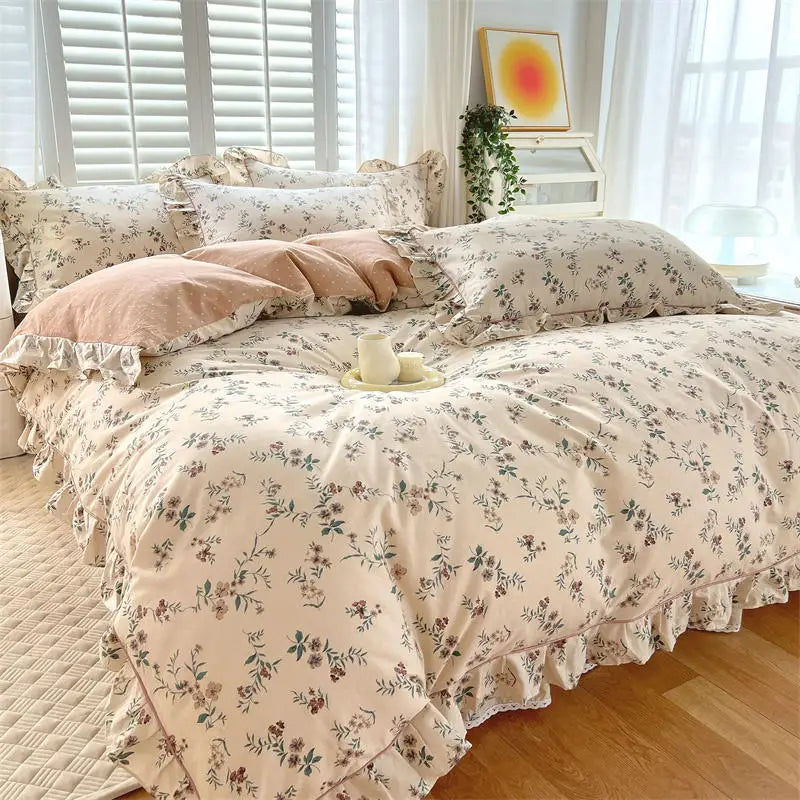 100%Cotton Duvet Cover Simple Style Quilt Cover with Ruffles Queen/King Size Cotton Bed Cover Dekbedovertrek 240X220