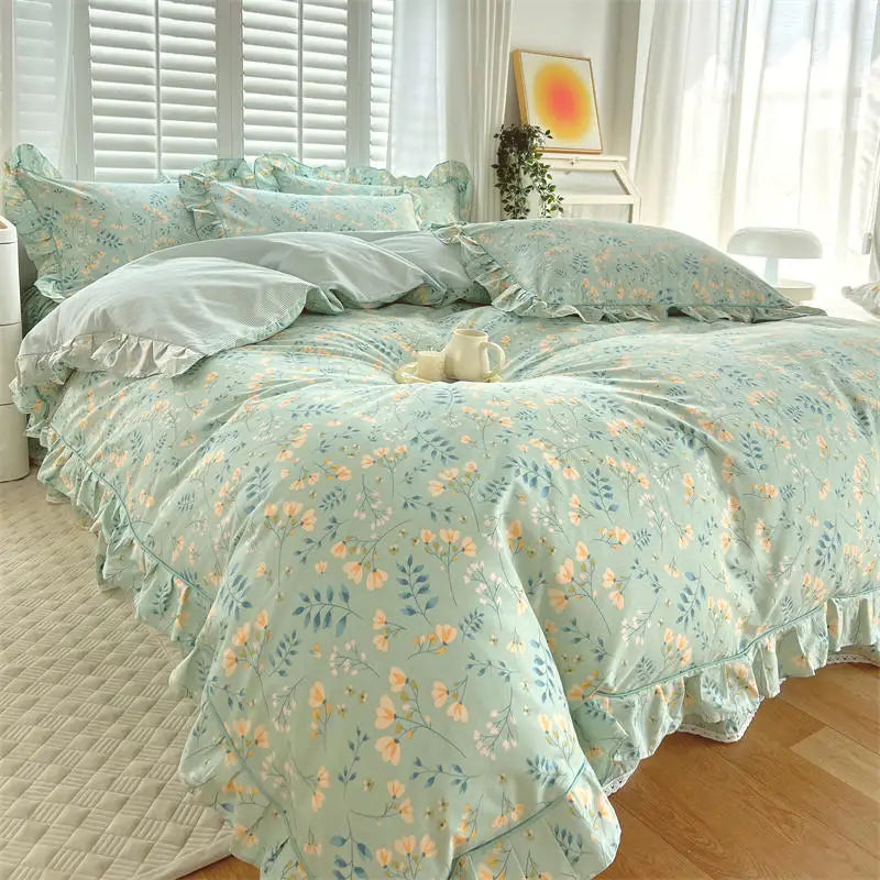 100%Cotton Duvet Cover Simple Style Quilt Cover with Ruffles Queen/King Size Cotton Bed Cover Dekbedovertrek 240X220