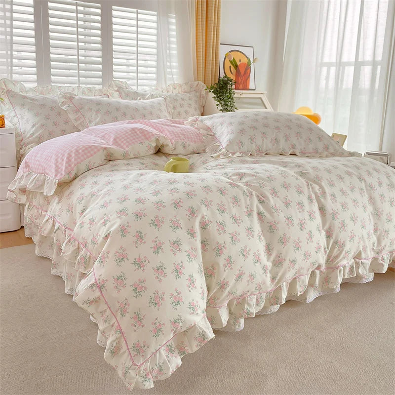 100%Cotton Duvet Cover Simple Style Quilt Cover with Ruffles Queen/King Size Cotton Bed Cover Dekbedovertrek 240X220