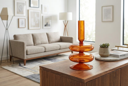 Vetro Tabacco - Scultura d'Arredo e Portacandela in Vetro Soffiato
