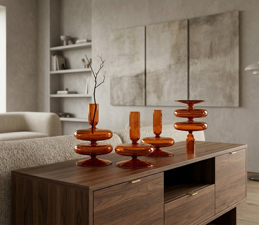 Vetro Tabacco - Scultura d'Arredo e Portacandela in Vetro Soffiato