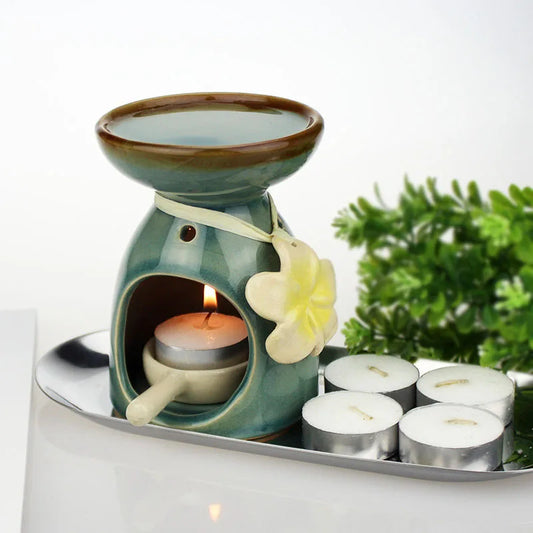 Ceramic Essential Oil Burner with Flower Decorated Aroma Burner Lamp Spa Yoga Hotel Supply Tea Light Candle Holder Home Decor