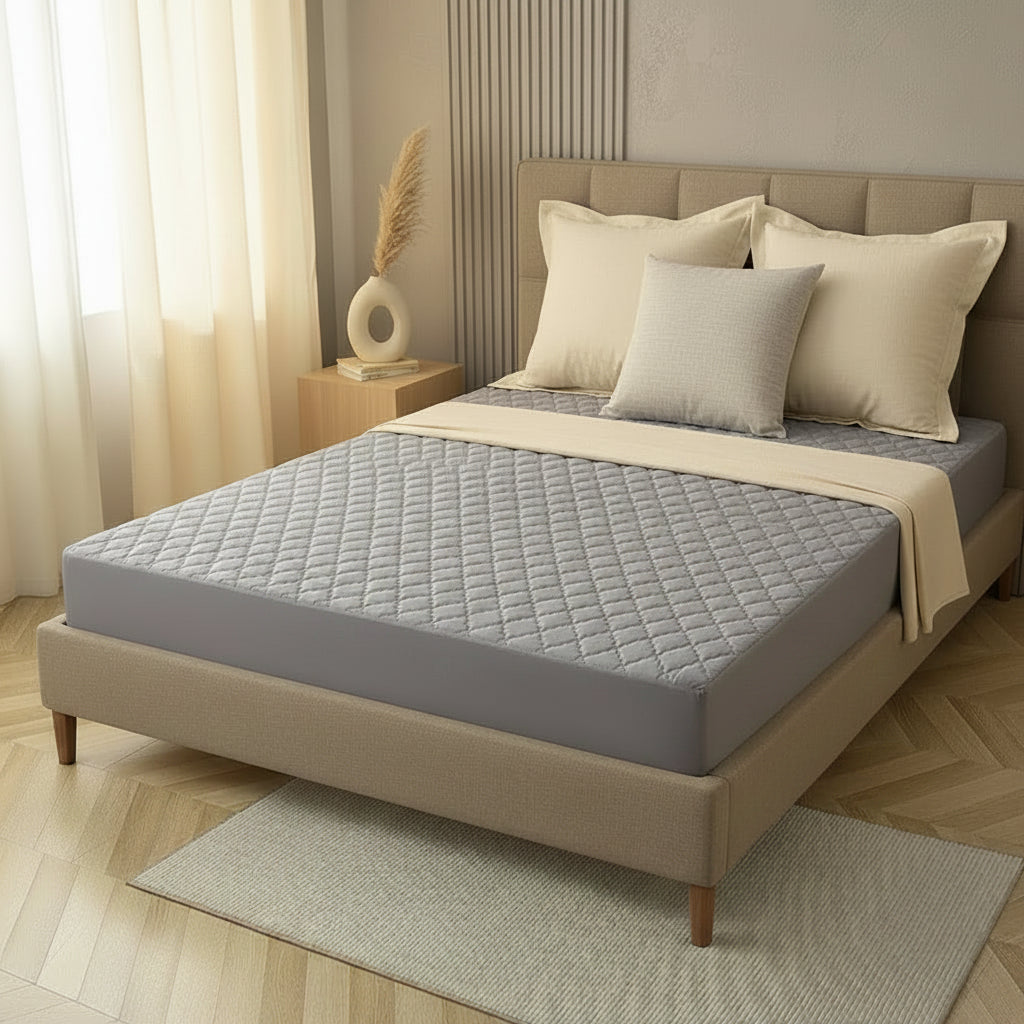 Waterproof Throw Mattress Cover Bed Fitted Sheet Mattress Protector Single/Double/140/160 Muti Size Gray/White