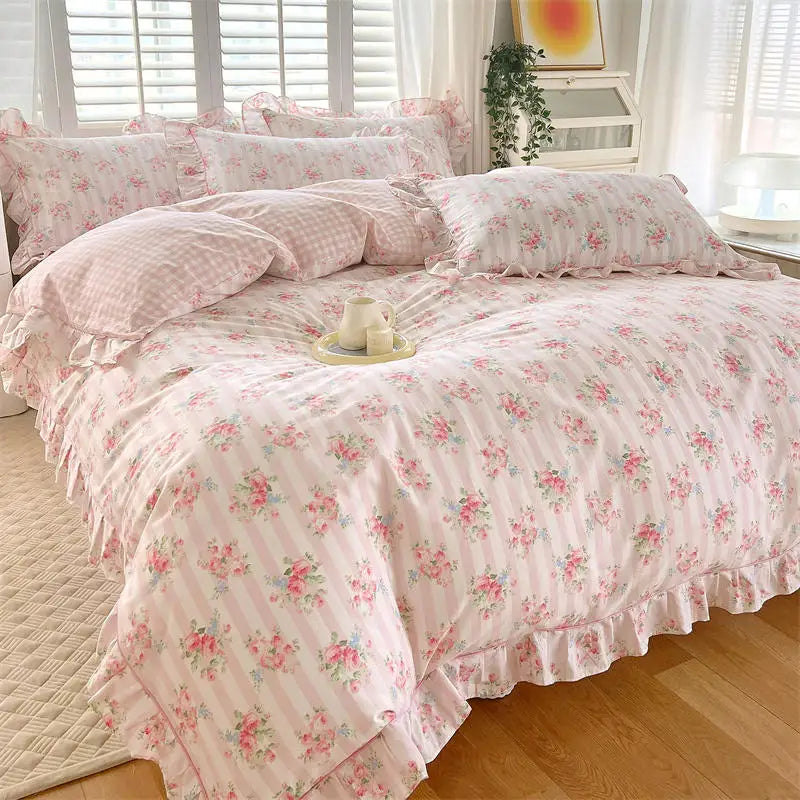 100%Cotton Duvet Cover Simple Style Quilt Cover with Ruffles Queen/King Size Cotton Bed Cover Dekbedovertrek 240X220
