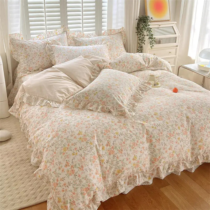 100%Cotton Duvet Cover Simple Style Quilt Cover with Ruffles Queen/King Size Cotton Bed Cover Dekbedovertrek 240X220