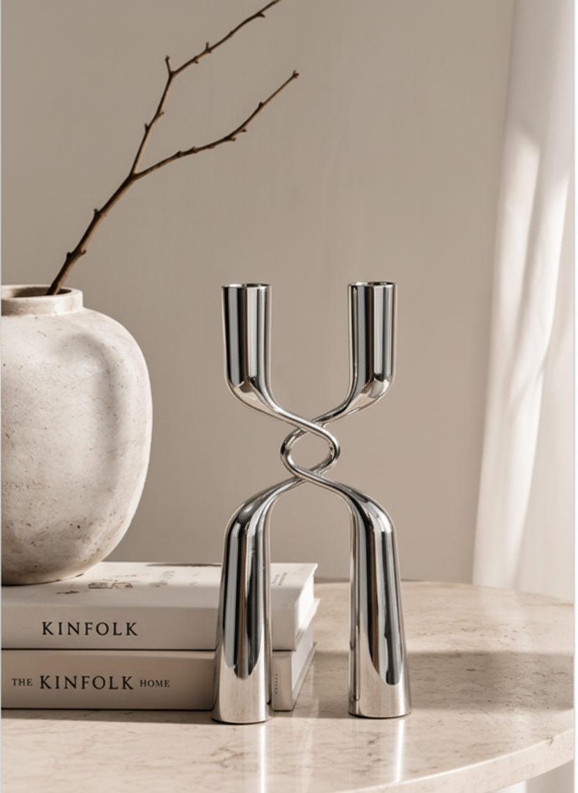 Nodo di Metallo — Candelabro Scultoreo in Ferro Galvanizzato